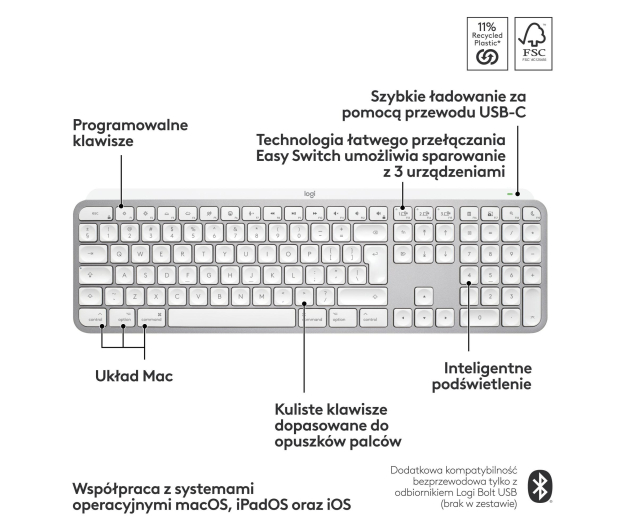 Logitech MX Keys S for Mac Jasnoszary - 1261399 - zdjęcie 11